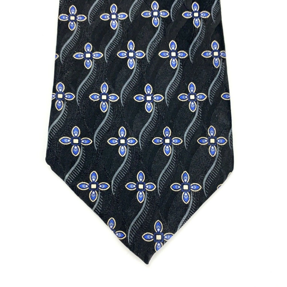 For Nordstrom By JZ Richards Black Blue Gray Geometric Floral Tie Men's Necktie - Picture 3 of 10